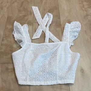 White eyelet open back tank